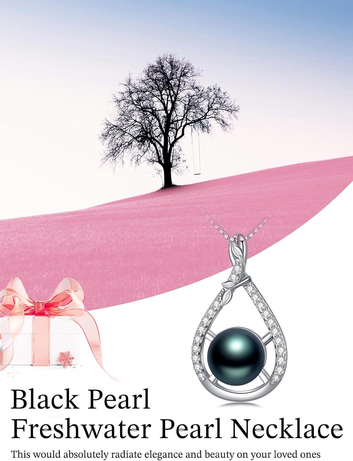 Sterling Silver White Gold Plated Black Freshwater Pearl Necklace-0-3