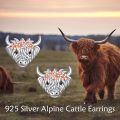 wholesale 925 Sterling Silver Highland Cow Head with Flowers Stud Earrings Hypoallergenic for Sensitive Ears-0-1