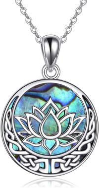 wholesale 925 Sterling Silver Abalone Shell Lotus Flower Chakra Yoga Pendant Necklace-Celtic Lotus