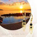 wholesale 10K Gold Black Onyx Owl Shape Filigree Boho Leverback Earrings-0-5