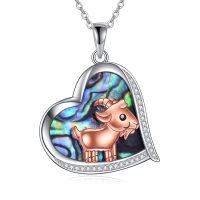 wholesale 925 Sterling Silver Rose Gold Goat Heart Pendant With Abalone Shell And Cubic Zirconia-abalone shell goat necklace