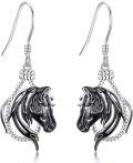 wholesale 925 Sterling Silver Horse Head Dangle Earrings with Black Enamel Finish for Women Girls  4cm Long-0-0