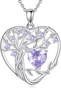 wholesale 925 Sterling Silver Birthstone Tree of Life Heart Pendant Necklace for Women-F June Light Purple