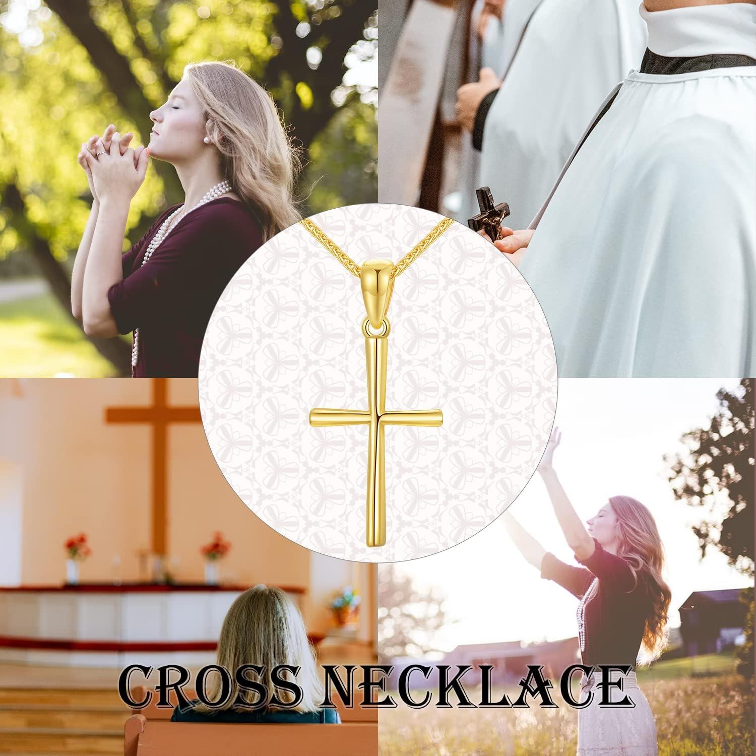 14K Gold Wheat Chain Cross Pendant Necklace for Women 16 18 -0-5