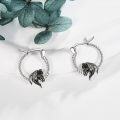 wholesale 925 Sterling Silver Black Enamel Horse Head Hoop Earrings for Women Girls Mothers Day Gift 43mm Diameter-0-1