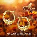 wholesale 10K Gold Bee Design Hoop Earrings with Cubic Zirconia - Fashionable Gift for Her-0-5