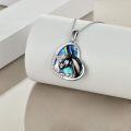 wholesale 925 Sterling Silver Black Enamel Horse & Girl Heart-Shaped Pendant Necklace w/ Cubic Zirconia Stones for Women-0-19