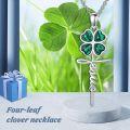 wholesale 925 Sterling Silver Malachite Four-Leaf Clover Cross Necklace with Chain for Men & Women - Christian -0-5