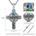 wholesale 925 Sterling Silver Angel Winged Cross Pendant with Abalone Shell Inlay - Celtic Christian Jewelry for Women and Men -0-2