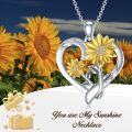 wholesale Gold-Plated 925 Sterling Silver Sunflower Heart Pendant Necklace with Cubic Zirconia and Leaves Design-0-2
