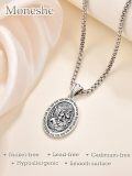wholesale 925 Sterling Silver Oval Medal Necklace with Cross and Religious Symbols - Catholic Prayer  -0-2