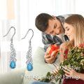 wholesale 925 Sterling Silver Feather Shape Turquoise Stone Dangle Earrings  for Women and Moms-0-5