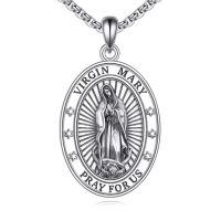 wholesale 925 Sterling Silver Virgin Mary Pray for Us Oval Medal Pendant Necklace-Virgin Mary