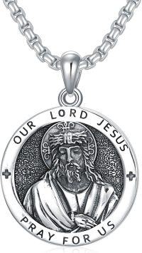wholesale 925 Sterling Silver Our Lord Jesus Pray for Us Medal Necklace-2-Jesus