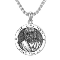 wholesale 925 Sterling Silver Our Lord Jesus Pray for Us Medal Necklace-2-Jesus