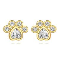 wholesale 14k Gold Animal Paw Print Cubic Zirconia Stud Earrings-Paw print earrings