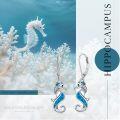 wholesale 925 Sterling Silver Blue Opal Sea Horse Leverback Drop Dangle Earrings for Women - Ocean Beach  Idea-0-5