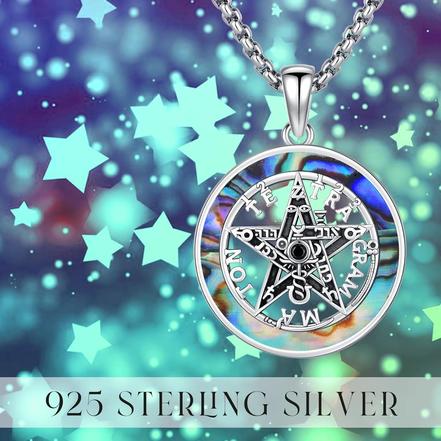 Sterling Silver Pentagram Pendant Necklaces for Women Men-0-2