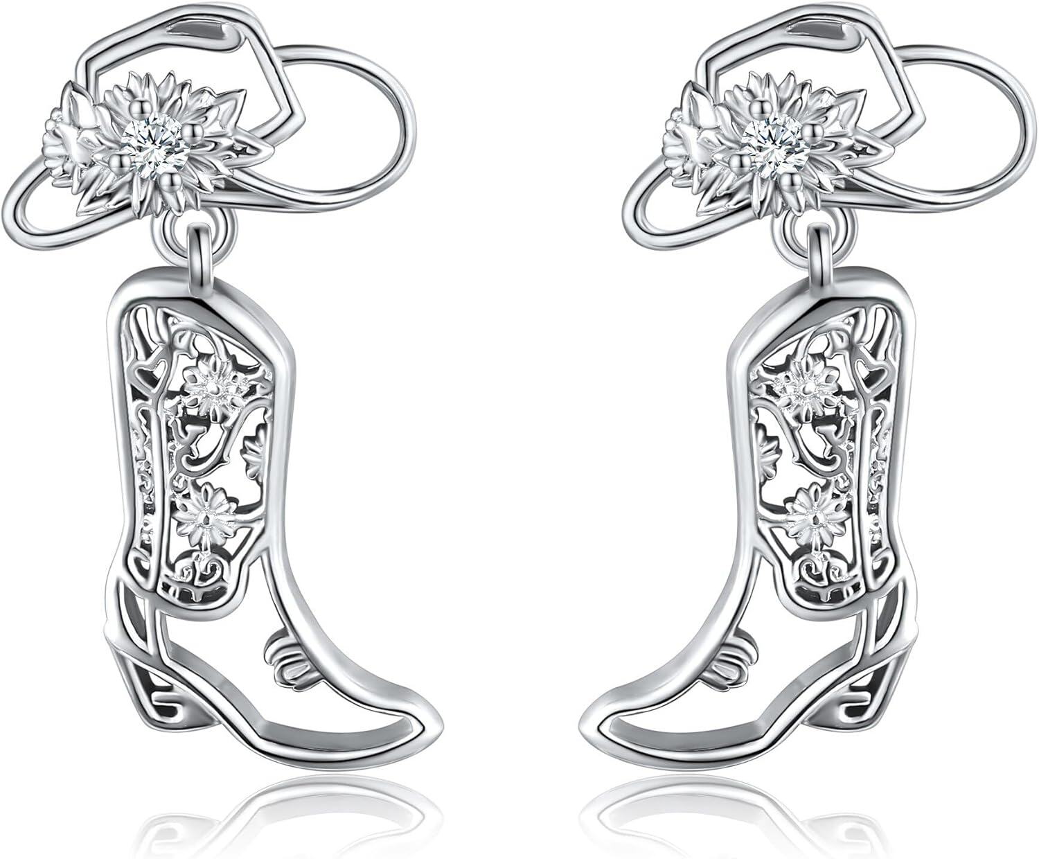 Sterling Silver Animal Earrings Horse Bee Llama Owl Jellyfish Parrot Bunny Duck Penguin Flamingo Paw Print Panda Dolphin Hummingbird for Mom-Cowboy-Cowboy-Western-Western