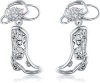wholesale 925 Sterling Silver 925 Western Boots & Flowers Dangle Earrings for Women Girl Gifts Jewelry Accessory-Cowboy-Cowboy-Western-Western