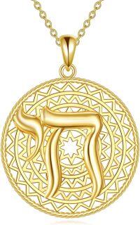 wholesale 925 Sterling Silver Round Pendant with Star of David and Hebrew Letter Tzaddik Necklace - Jewish Messianic  for Women-Chai