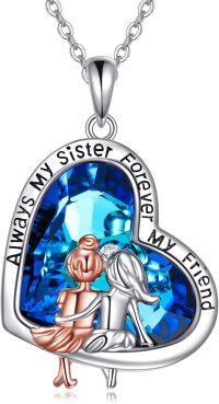 wholesale Sterling Silver Heart Necklace Sisters Gift for Friendship Birthday Christmas-Sisters Heart Crystal