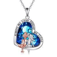 wholesale Sterling Silver Heart Necklace Sisters Gift for Friendship Birthday Christmas-Sisters Heart Crystal