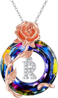 wholesale Sterling Silver Volcano Crystal A Z Letter Pendant Necklace for Women-R