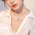 wholesale 925 Sterling Silver Blue Fire Opal Crescent Moon & Unicorn Head Pendant Necklace for Women-0-5