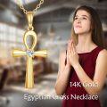 wholesale Gold 14K Yellow Gold Ankh Cross with Cubic Zirconia Pendant Necklace for Women -0-2