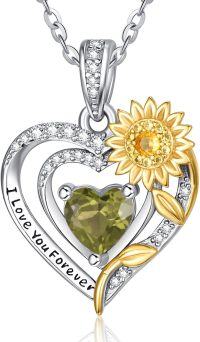 wholesale Sterling Silver Sunflower Birthstone Pendant Necklace for Women-08-Aug