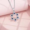 wholesale 925 Sterling Silver Star of David Blue Stone Pendant Necklace 24 Chain-0-2