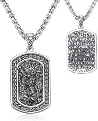 wholesale 925 Sterling Silver Saint Michael Pendant with Prayer Inscription on Back Chain Included-St. Michael Necklace