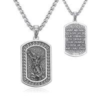 wholesale Copper Saint Michael Archangel Dog Tag Pendant Necklace Vintage Oxidized Chain-St. Michael Necklace