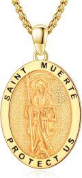 wholesale Gold 925 Sterling Silver Saint Muerte Protect Us Grim Reaper Pendant Necklace for Men & Women-0-0