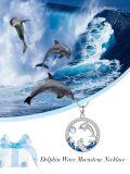 wholesale 925 Sterling Silver Dolphin Moonstone Ocean Wave Pendant Necklace For Women-0-5