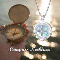 wholesale 925 Sterling Silver Round Blue Moonstone Compass Pendant Necklace with Cubic Zirconia and Engraved Message I'd be lost without you for Women Girls  45cm Chain Length-0-4