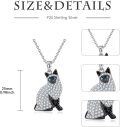 wholesale  925 Silver & Stone Siamese Cat Pendant Necklace, Adjustable 18-22 Chain, Realistic Pet Jewelry Gift for Cat Lovers-0-4