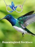 wholesale 925 Sterling Silver Hummingbird Infinity Love Pendant Necklace with Gold Flowers and Blue Enamel Wings-0-5
