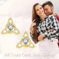 wholesale 14K Gold Green Heart Celtic Knot Stud Earrings Luck Triangular Gemstone Jewelry-0-1
