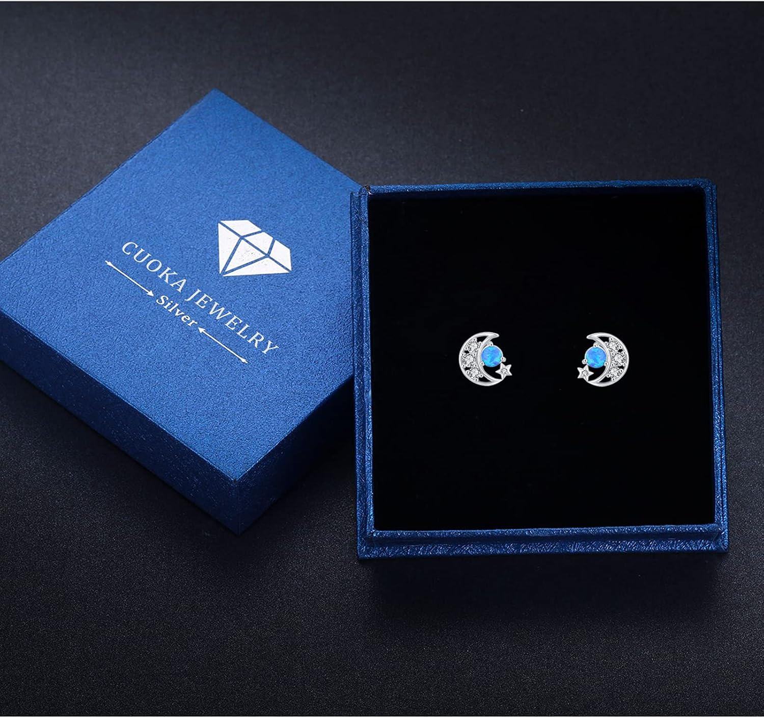 wholesale 925 Sterling Silver Pink Opal Moon & Stars Stud Earrings Celestial s for Women Girls-0-5