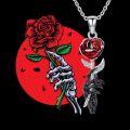wholesale 925 Sterling Silver Red Rose Skeleton Hand Pendant Necklace Gothic Jewelry for Women Birthday Gifts-0-4