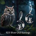 wholesale 925 Sterling Silver Crescent Moon Owl Earrings Witchy Halloween s for Women-0-2
