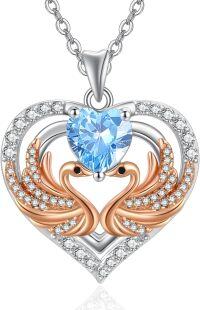 wholesale 925 Sterling Silver Rose Gold Plated Swan Birthstone Necklace for Women-03 Mar - Aquamarine