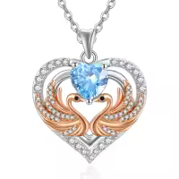 wholesale 925 Sterling Silver Rose Gold Plated Swan Birthstone Necklace for Women-03 Mar - Aquamarine