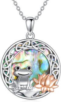 wholesale 925 Sterling Silver Abalone Shell & Rose Gold Plated Lotus Frog Pendant Necklace-Abalone Shell Frog Lotus Necklace