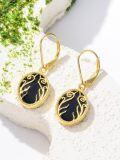 wholesale 925 Sterling Silver Gold Plated Black Onyx Vine Design Leverback Drop Earrings-0-1
