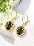 wholesale 925 Sterling Silver Gold Plated Black Onyx Vine Design Leverback Drop Earrings-0-1