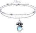 wholesale 925 Sterling Silver Moonstone & Moss Agate Mushroom Charm Ankle Anklet for Women and Moms-0-0