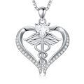 wholesale 925 Sterling Silver AAA Cubic Zirconia & Moissanite Caduceus Heart Birthstone Nurse Necklace-0-0